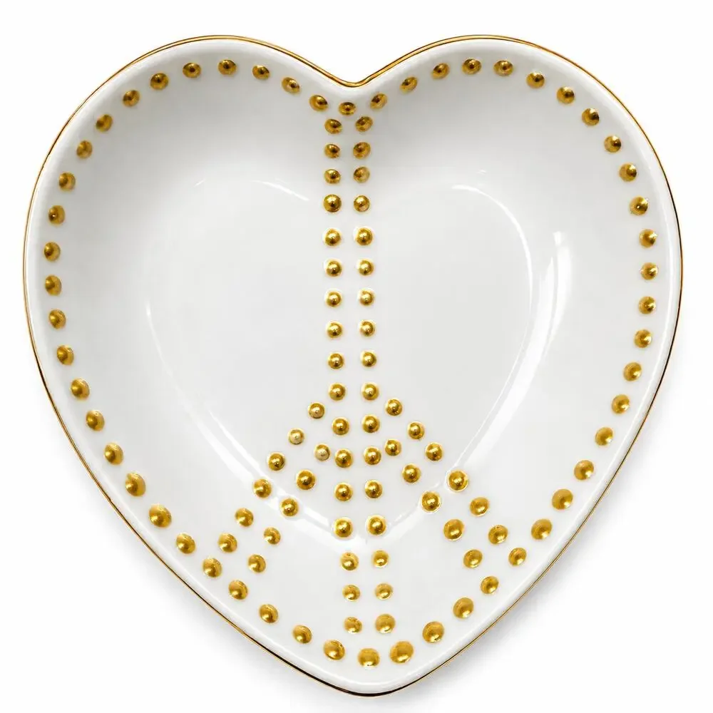 Pottery Barn Peace Heart Trinket Dish Gold Studded White Fairycore Cottagecore